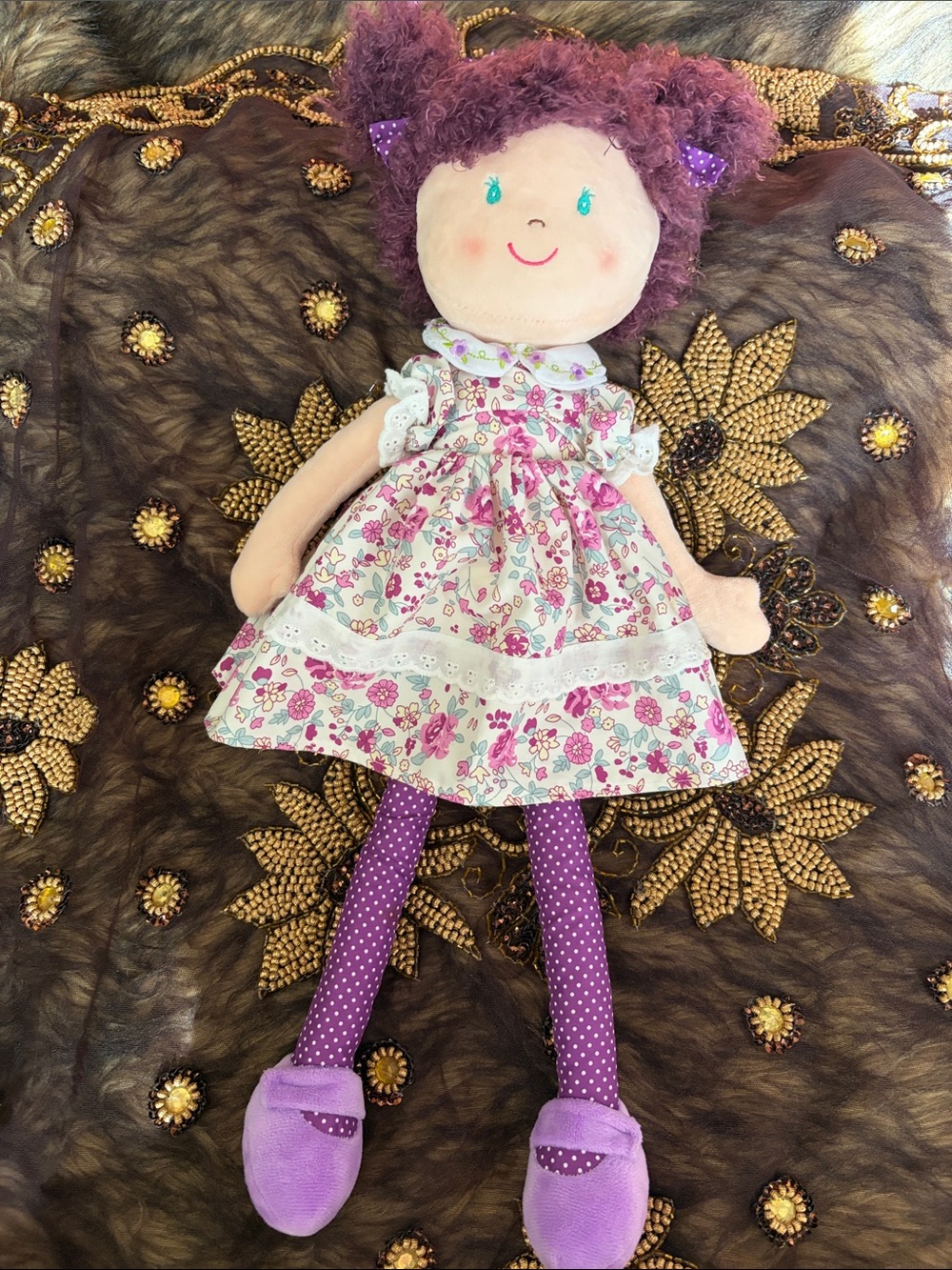 Ganz 20" Sophia Plush Stuffed Animal Rag Doll Purple Curly Hair Floral Dress 3+